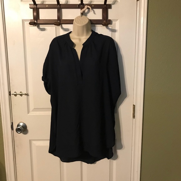 Ezra Tops - Ezra Dark Blue Semi Sheer Dress Blouse Top Flowy